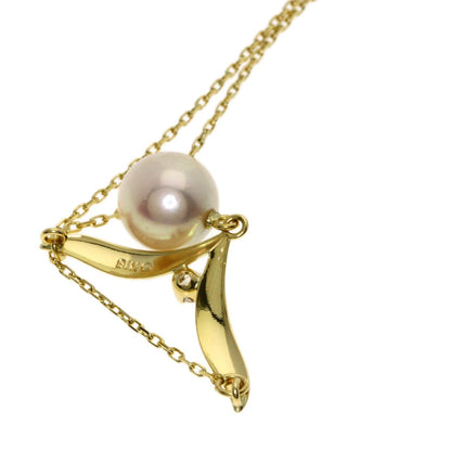 MIKIMOTO gold K18YG ladies necklace with 7.5mm pearl and diamond pendant on 42cm chain