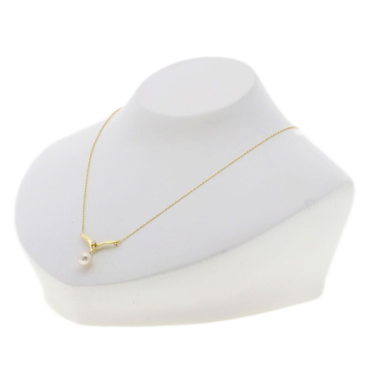 MIKIMOTO gold K18YG ladies necklace with 7.5mm pearl and diamond pendant on 42cm chain