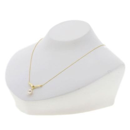 MIKIMOTO gold K18YG ladies necklace with 7.5mm pearl and diamond pendant on 42cm chain