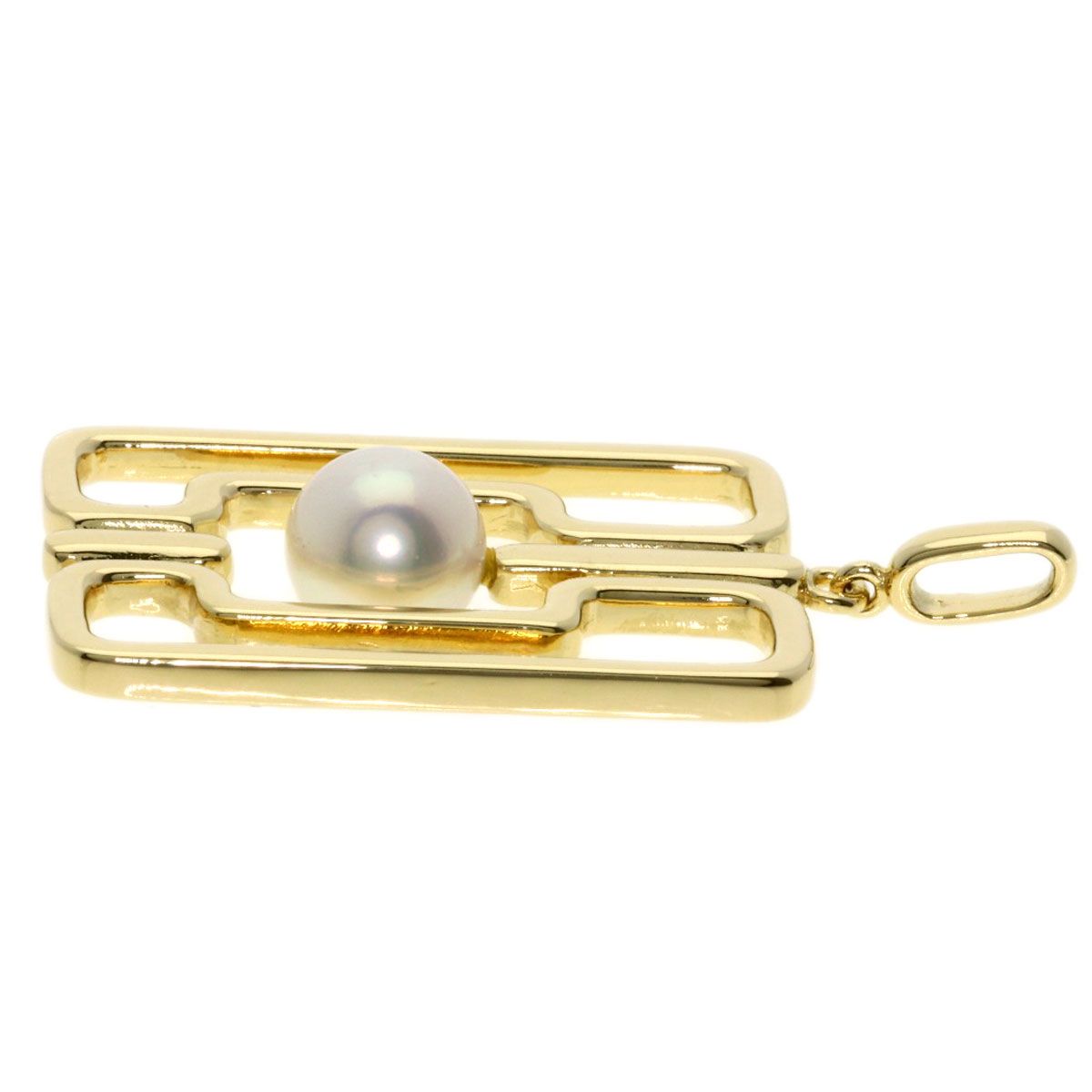 MIKIMOTO ladies pearl pendant top made of K14 yellow gold, used, size approximately 29.3 x 19.2 x 7.1 mm