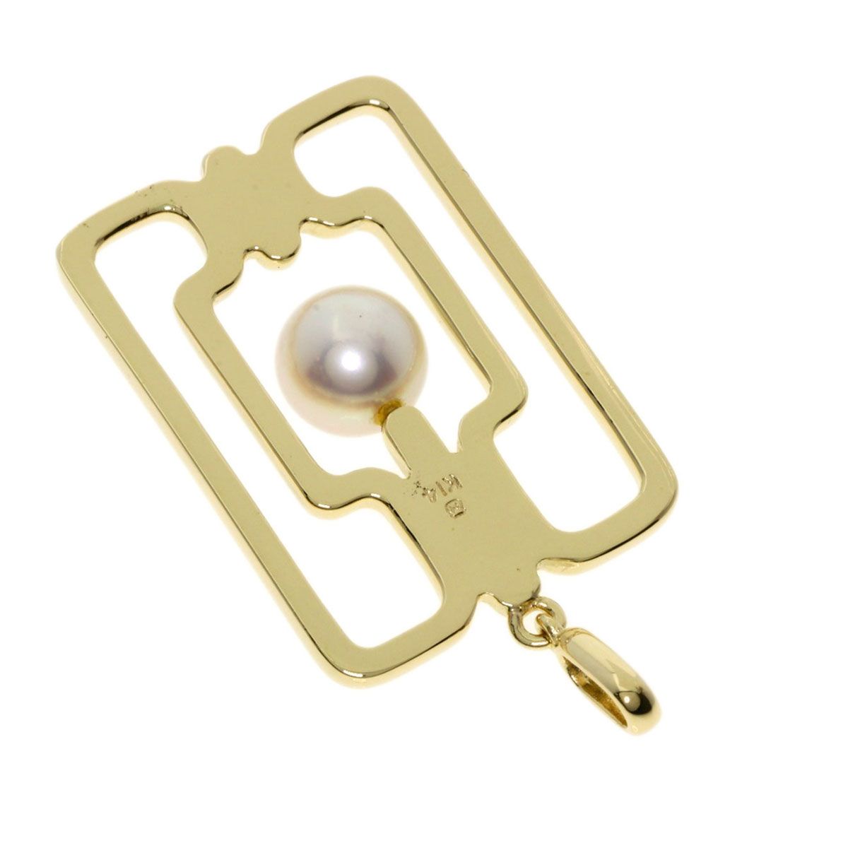 MIKIMOTO ladies pearl pendant top made of K14 yellow gold, used, size approximately 29.3 x 19.2 x 7.1 mm