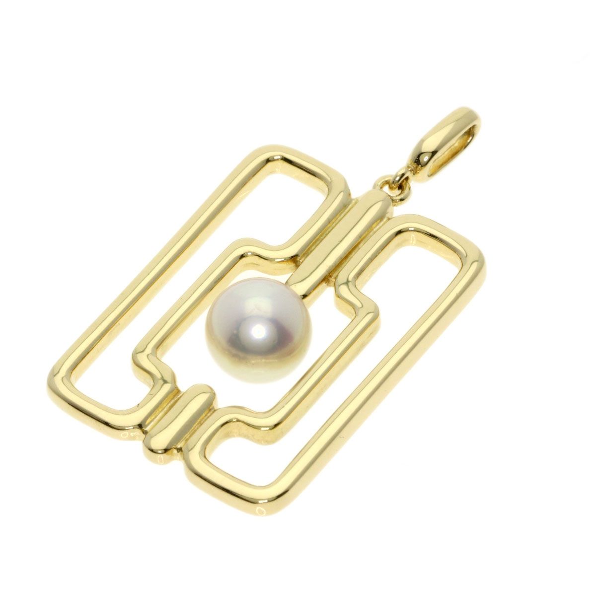 MIKIMOTO ladies pearl pendant top made of K14 yellow gold, used, size approximately 29.3 x 19.2 x 7.1 mm