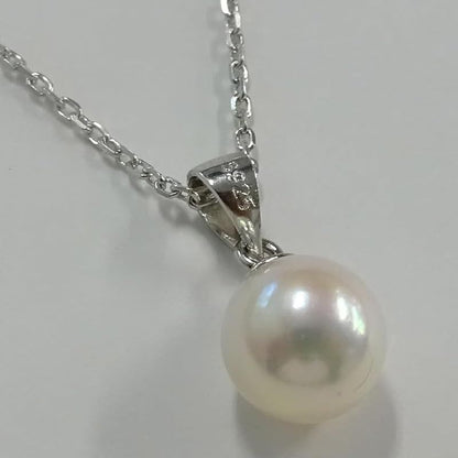 Akoya genuine pearl pendant necklace with 8mm pearl and SILVER925 chain 45cm