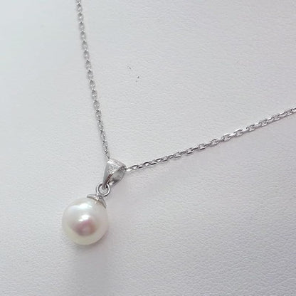 Akoya genuine pearl pendant necklace with 8mm pearl and SILVER925 chain 45cm