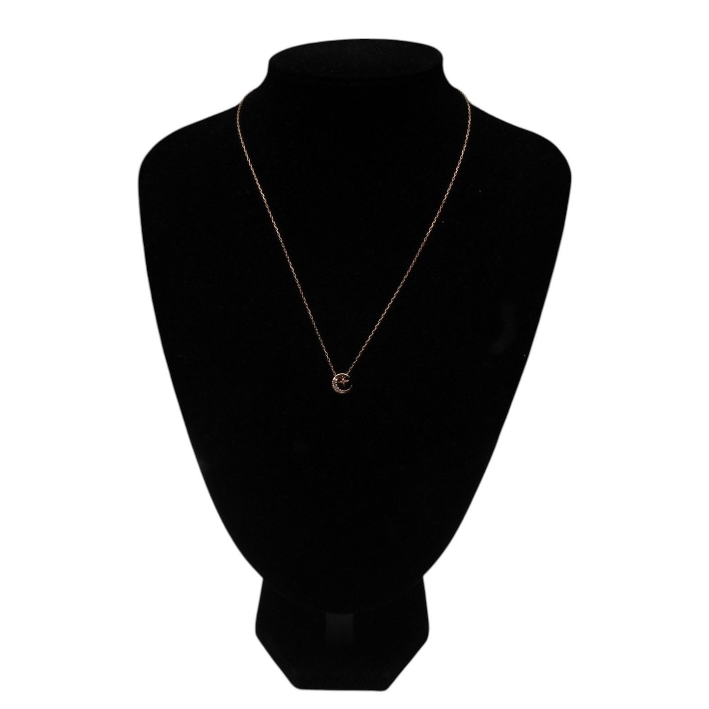 Agete pink gold necklace with 0.05ct diamonds featuring hollow moon and star motifs