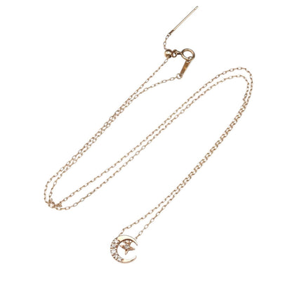 Agete pink gold necklace with 0.05ct diamonds featuring hollow moon and star motifs