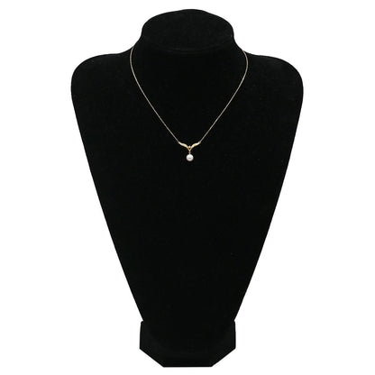 Mikimoto pearl necklace with pearl white and yellow gold, diamond V-shape design, 42 cm length