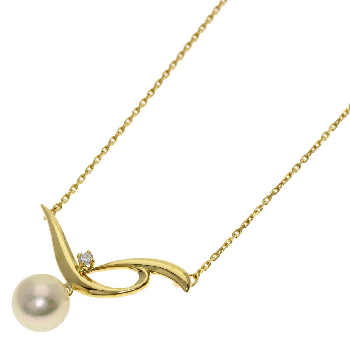 Mikimoto ladies necklace with 7.2mm pearl and diamond set in K18 yellow gold with 42cm chain