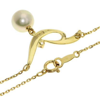 Mikimoto ladies necklace with 7.2mm pearl and diamond set in K18 yellow gold with 42cm chain