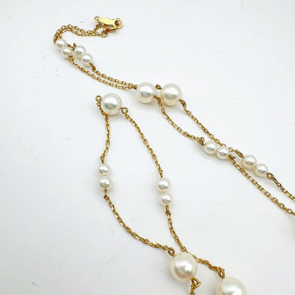 Mikimoto station pearl necklace with 3.7-6.4mm pearls on a 67cm K14 chain weighing 7.4g
