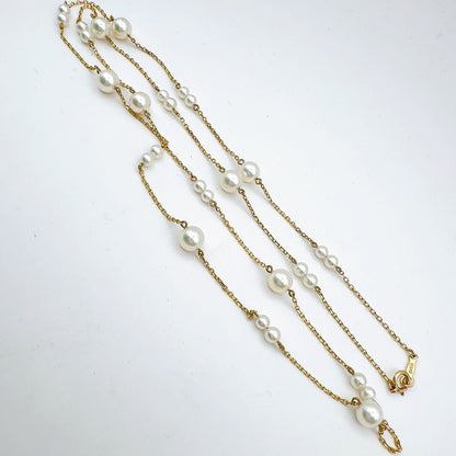 Mikimoto station pearl necklace with 3.7-6.4mm pearls on a 67cm K14 chain weighing 7.4g