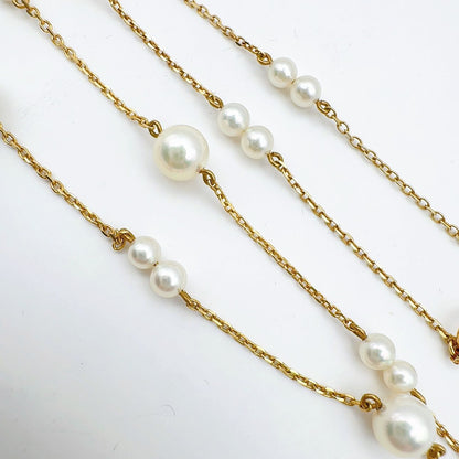 Mikimoto station pearl necklace with 3.7-6.4mm pearls on a 67cm K14 chain weighing 7.4g