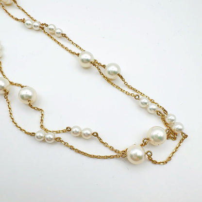 Mikimoto station pearl necklace with 3.7-6.4mm pearls on a 67cm K14 chain weighing 7.4g