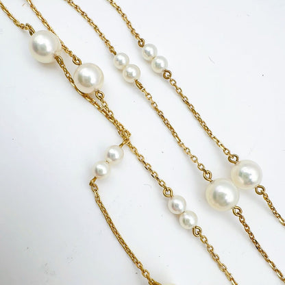 Mikimoto station pearl necklace with 3.7-6.4mm pearls on a 67cm K14 chain weighing 7.4g