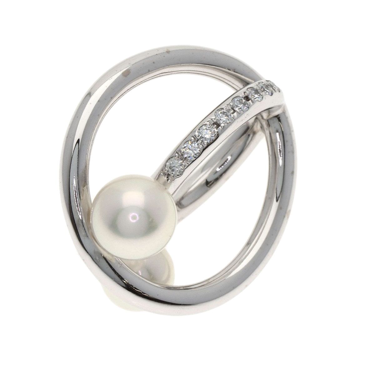 MIKIMOTO pearl and diamond pendant top in white gold K18WG, size approximately 19.8 x 18 x 13.1 mm