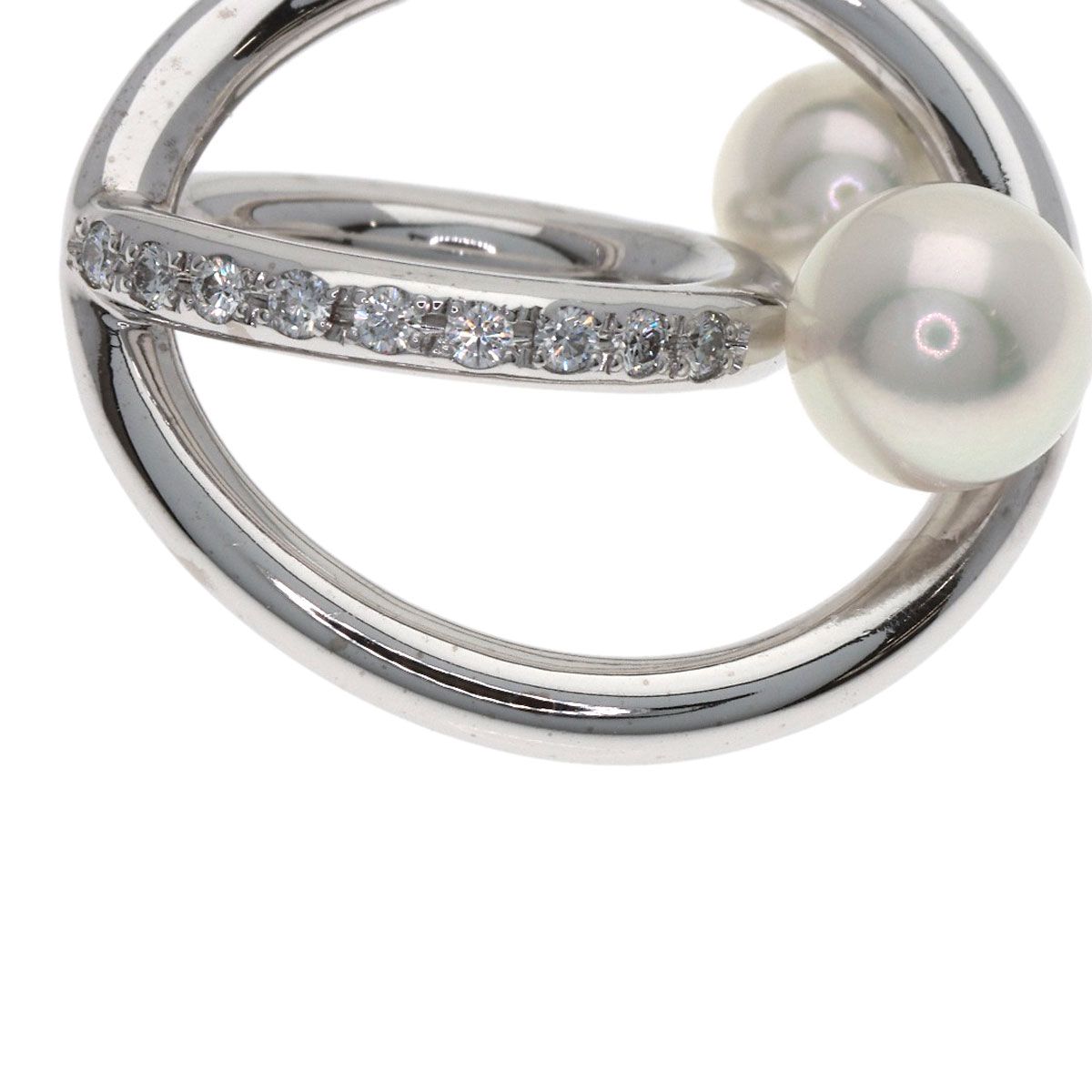 MIKIMOTO pearl and diamond pendant top in white gold K18WG, size approximately 19.8 x 18 x 13.1 mm