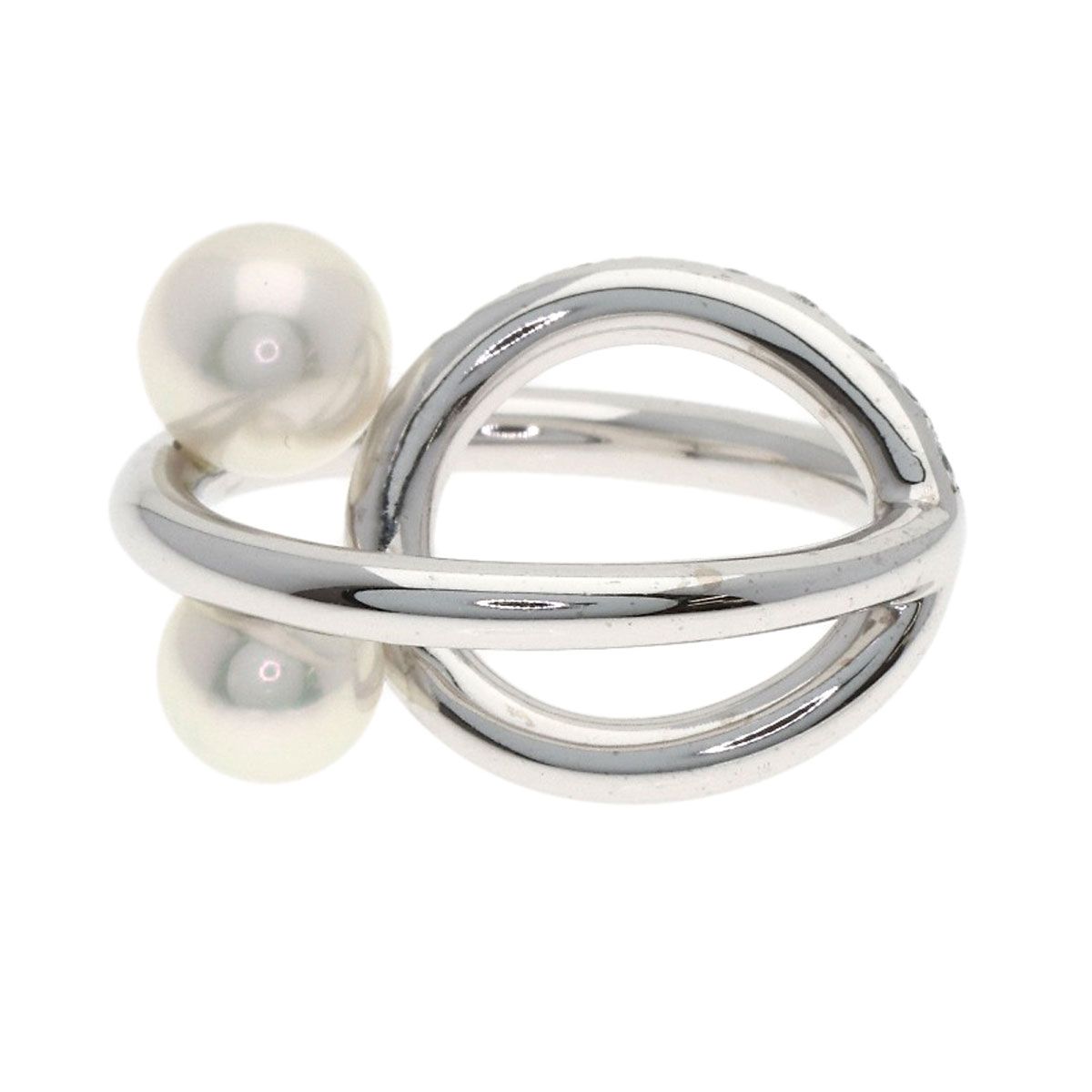 MIKIMOTO pearl and diamond pendant top in white gold K18WG, size approximately 19.8 x 18 x 13.1 mm