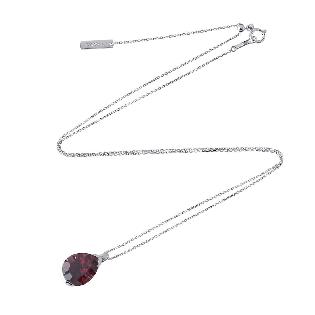 Tasaki Lumino garnet necklace in 18K white gold with 55cm chain and 13mm garnet pendant