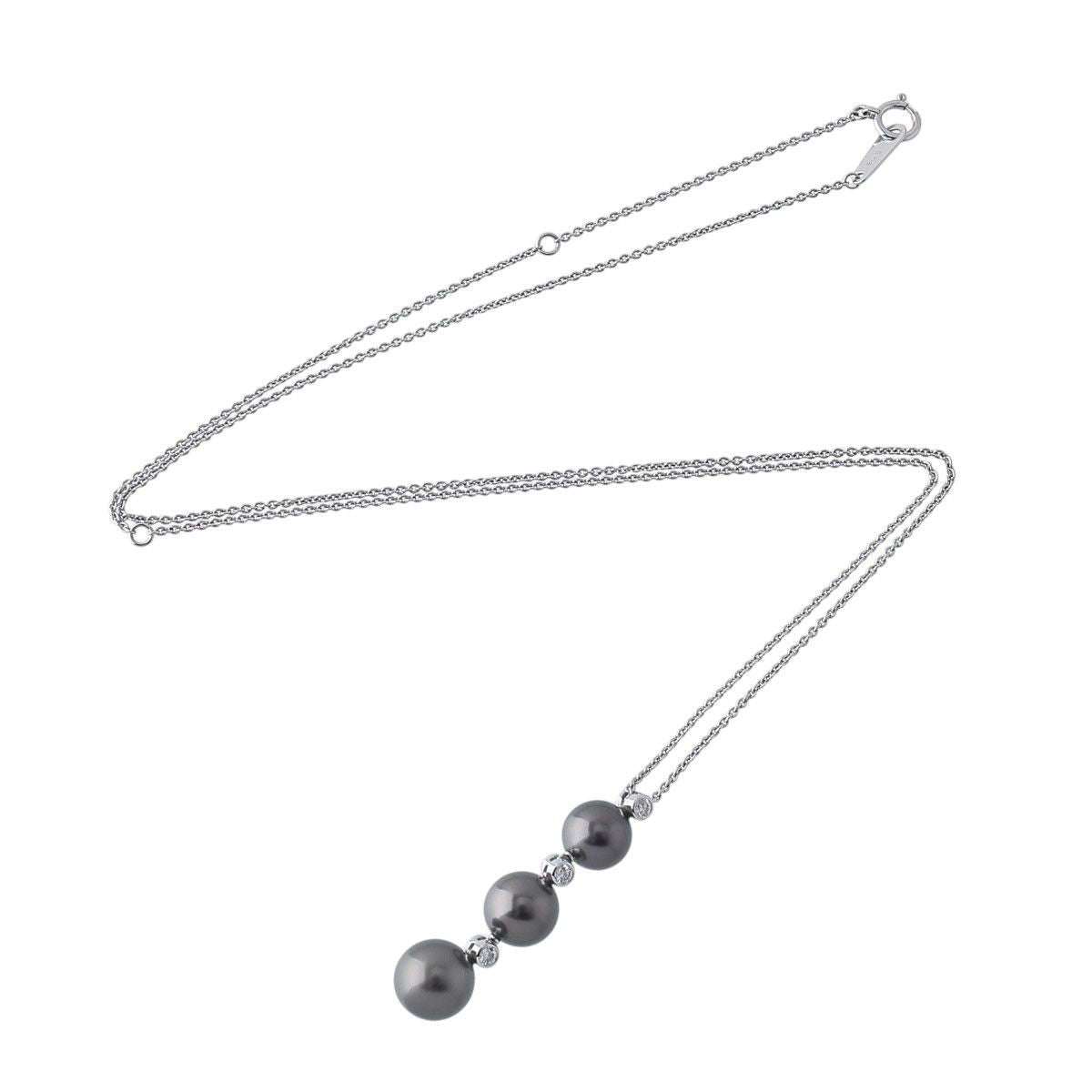 Mikimoto necklace with black South Sea pearls and diamonds set in 18K white gold, 55 cm length