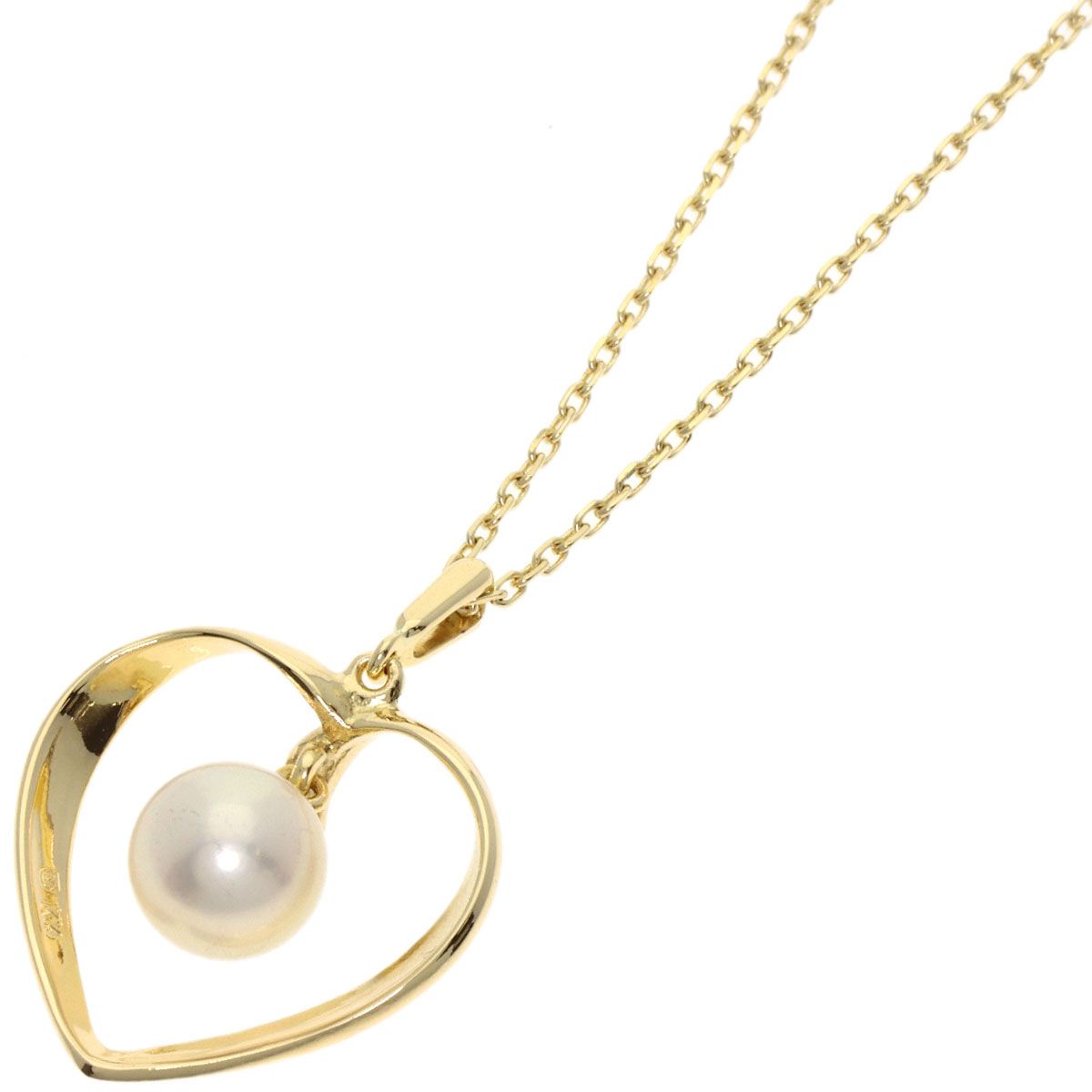 MIKIMOTO Heart Pearl Necklace for women with 7.1mm pearl on 39.5cm K14YG gold chain