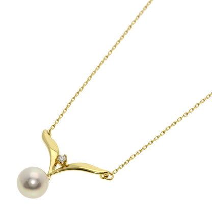 MIKIMOTO Pearl Diamond Necklace in K18YG with 7.2mm pearl and 42cm chain for women