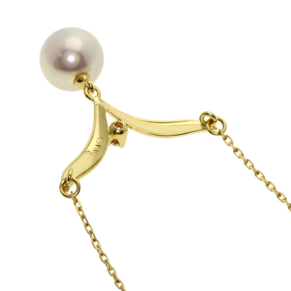 MIKIMOTO Pearl Diamond Necklace in K18YG with 7.2mm pearl and 42cm chain for women