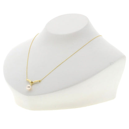 Mikimoto K18YG gold tone ladies necklace with pearl and diamond pendant and 42cm chain length