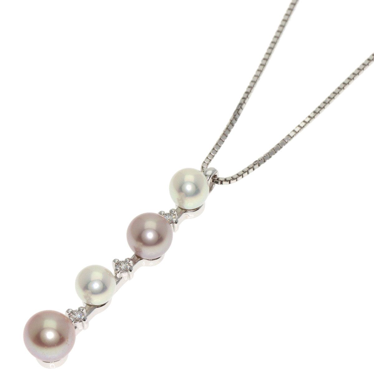 Tasaki pearl three-piece diamond necklace in K18 white gold with 40cm chain for ladies