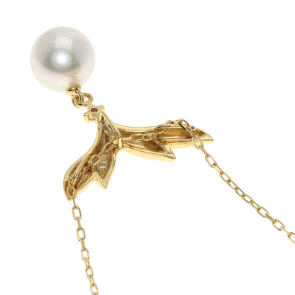 MIKIMOTO pearl and diamond necklace in K18 yellow gold with 40cm chain, displayed on white background