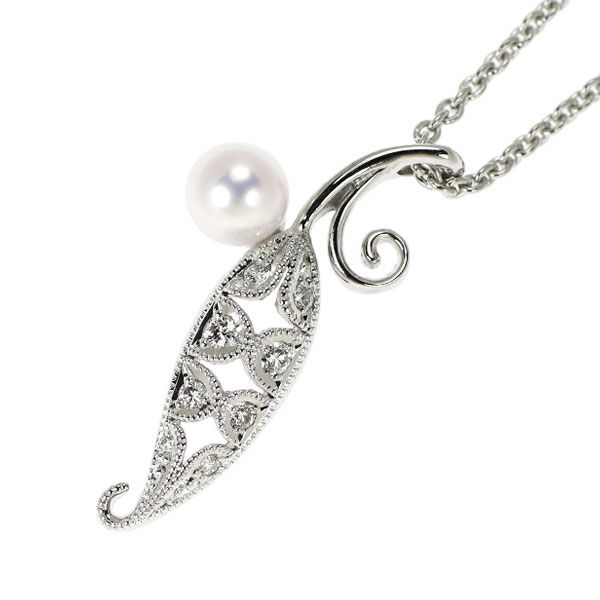 Mikimoto K18WG Akoya pearl pendant necklace with diamond accents on a 40cm white gold chain