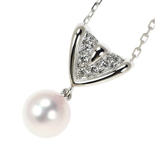 Mikimoto K18WG Akoya Pearl diamond pendant necklace with approximately 7.7mm pearl and 19.6mm pendant size