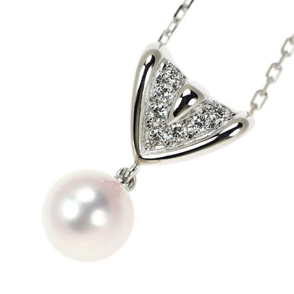 Mikimoto K18WG Akoya Pearl diamond pendant necklace with approximately 7.7mm pearl and 19.6mm pendant size