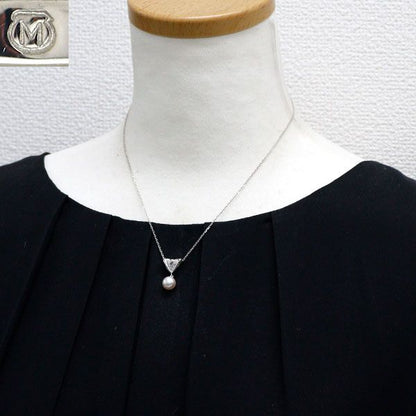 Mikimoto K18WG Akoya Pearl diamond pendant necklace with approximately 7.7mm pearl and 19.6mm pendant size