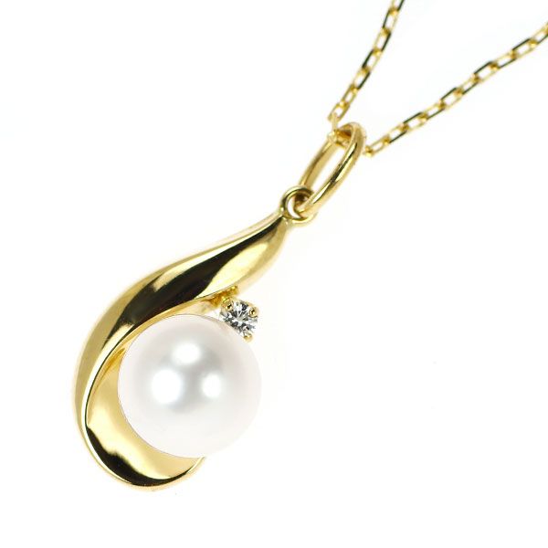 Mikimoto K18YG Akoya pearl pendant necklace with diamond on gold chain