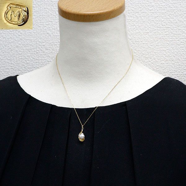 Mikimoto K18YG Akoya pearl pendant necklace with diamond on gold chain