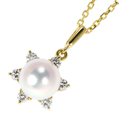 Mikimoto K18YG Akoya pearl pendant necklace with diamond accents and fine gold chain