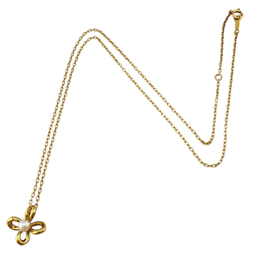 Mikimoto 18K yellow gold pearl necklace with flower design for ladies weighing 3.3g from Japan