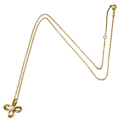 Mikimoto 18K yellow gold pearl necklace with flower design for ladies weighing 3.3g from Japan