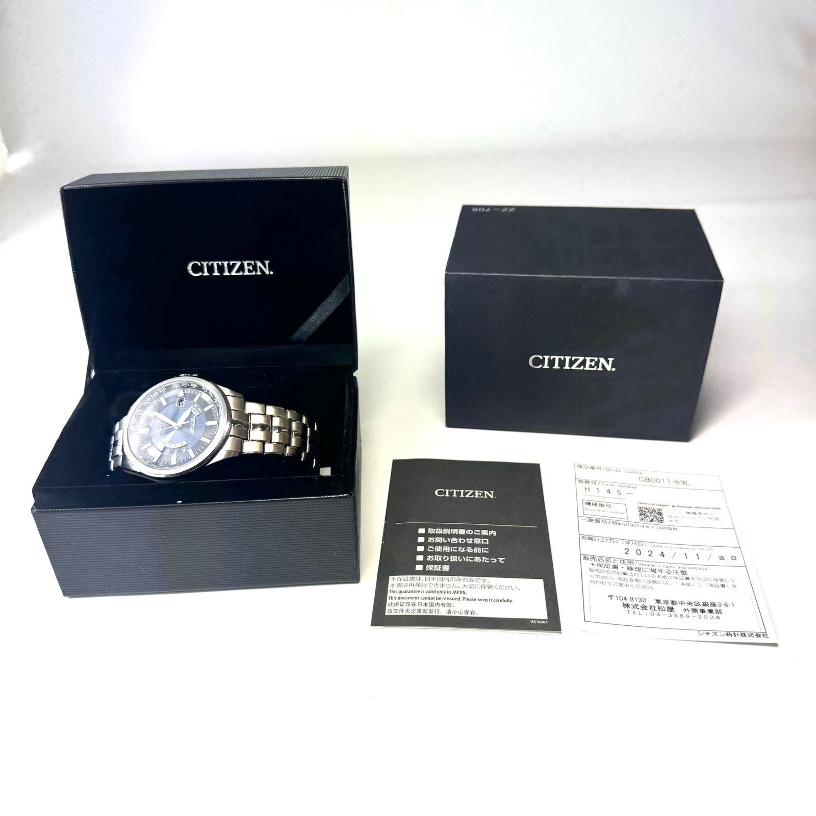 Citizen Collection CB0011-69L Eco-Drive Radio Wave Solar black stainless steel wristwatch with date display