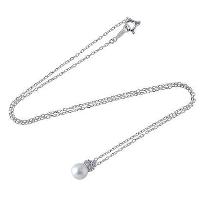 Mikimoto necklace featuring 6.7mm Akoya pearl and three diamonds set in K18 white gold, 40cm length