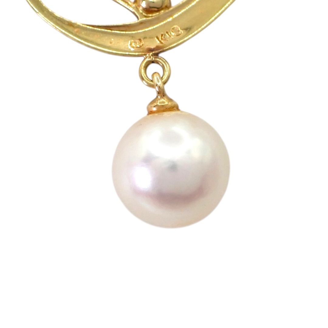 MIKIMOTO 7.2mm Akoya pearl necklace with diamond leaf pendant in 18K yellow gold on 42cm chain