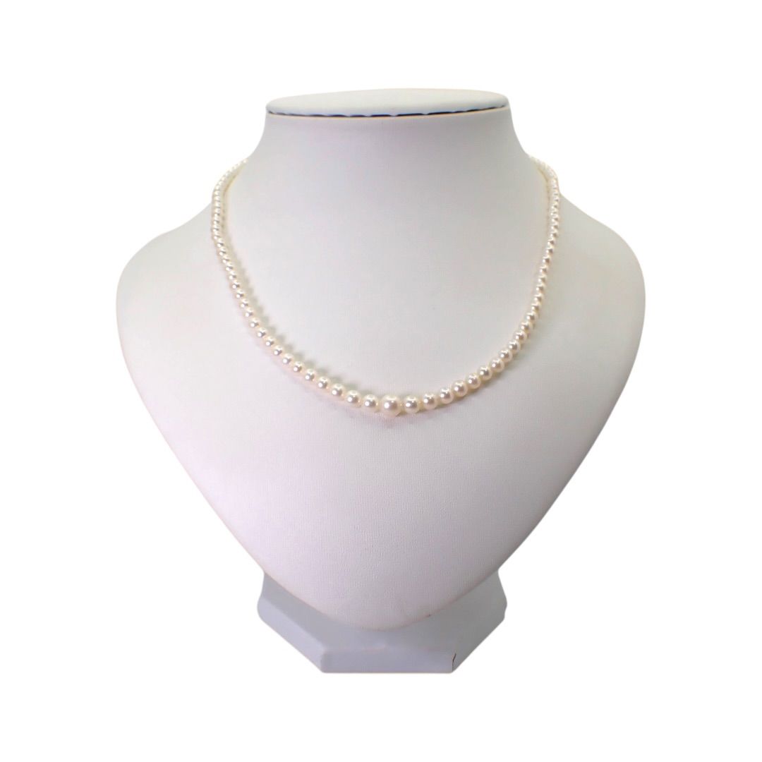 Mikimoto Akoya pearl necklace with 4-7mm white and natural pink pearls on a 45cm silver chain