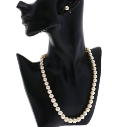 Tasaki pearl necklace and earring set with 7.5-9.4mm pearls on a 42cm white gold and silver chain