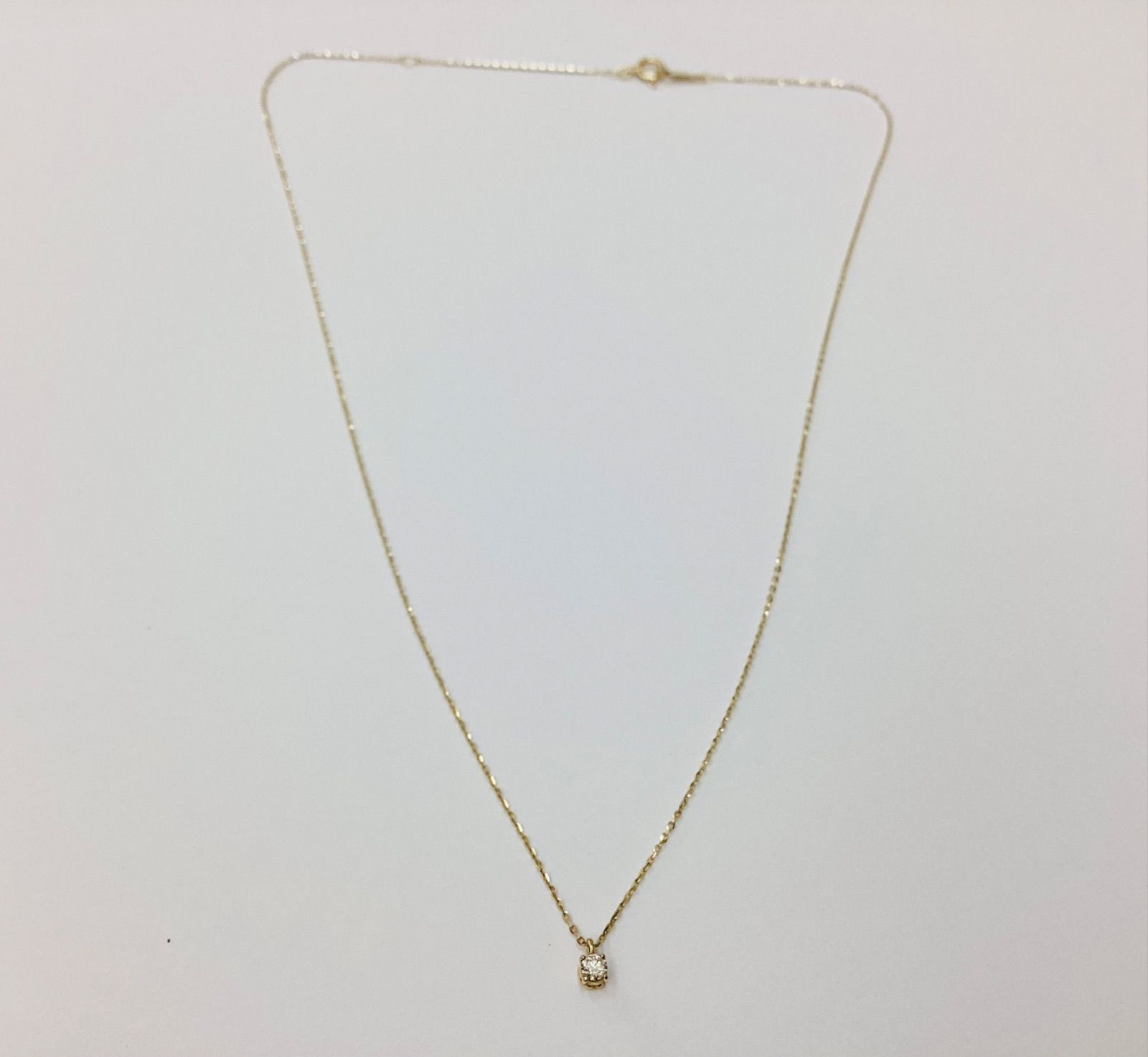 Agete K10 gold necklace with 0.05ct diamond, adjustable 36-40cm chain