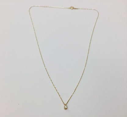 Agete K10 gold necklace with 0.05ct diamond, adjustable 36-40cm chain