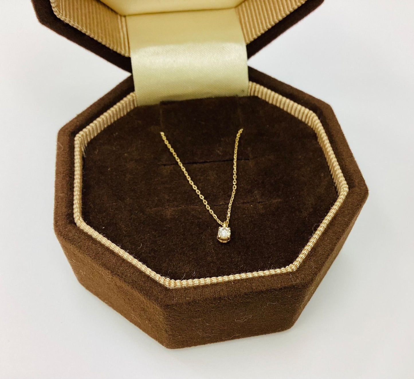 Agete K10 gold necklace with 0.05ct diamond, adjustable 36-40cm chain