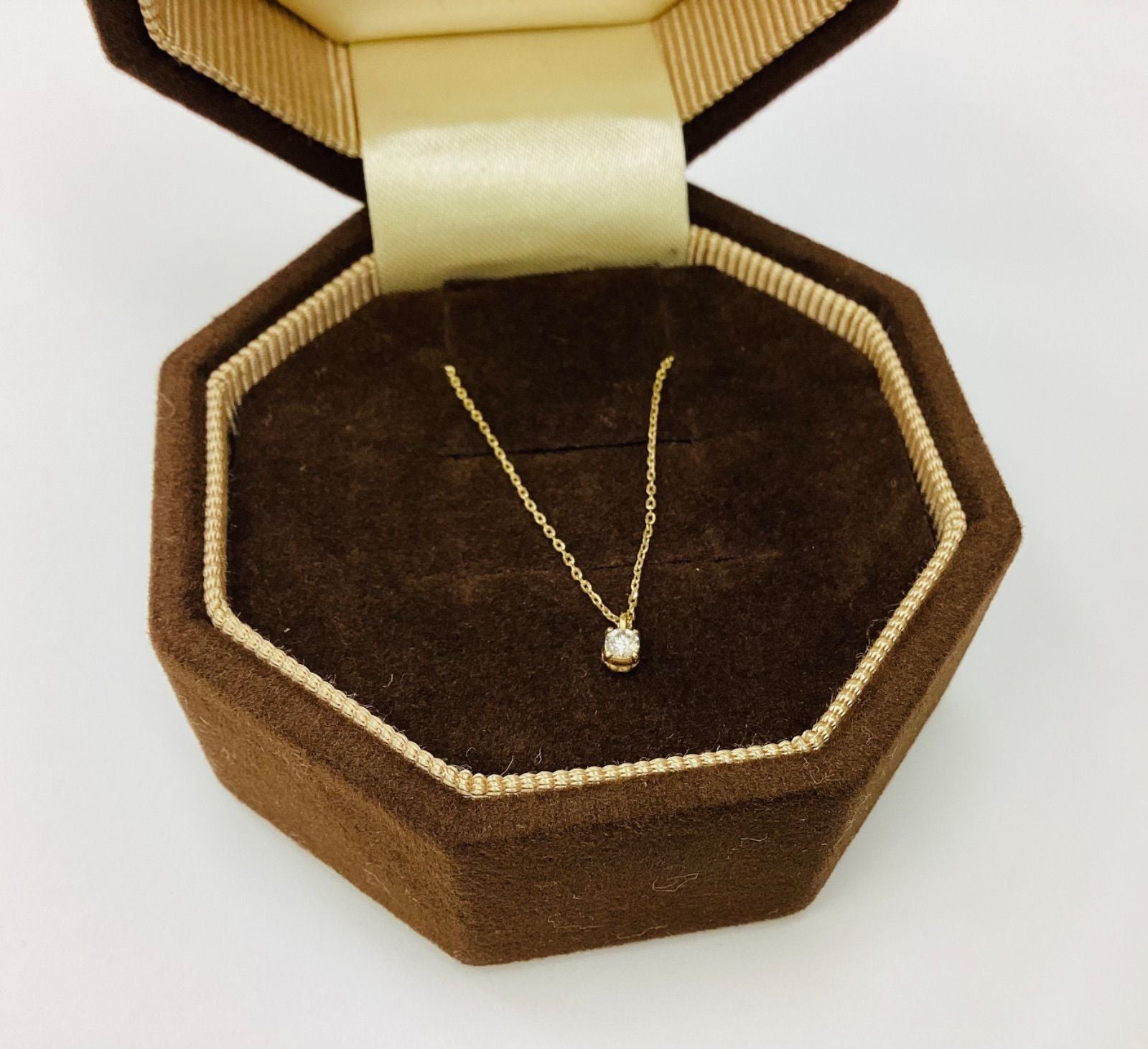 Agete K10 gold necklace with 0.05ct diamond, adjustable 36-40cm chain
