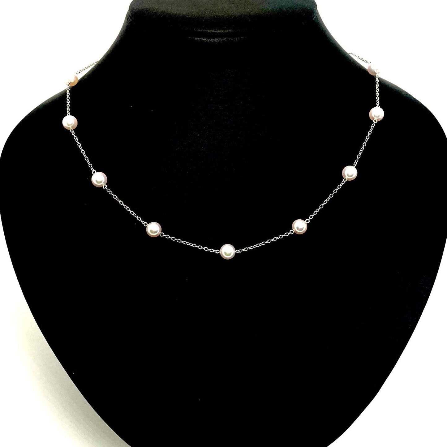 MIKIMOTO station pearl necklace with 6.2-6.4mm pearls on a 46cm K18 white gold chain