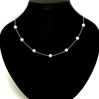 MIKIMOTO station pearl necklace with 6.2-6.4mm pearls on a 46cm K18 white gold chain