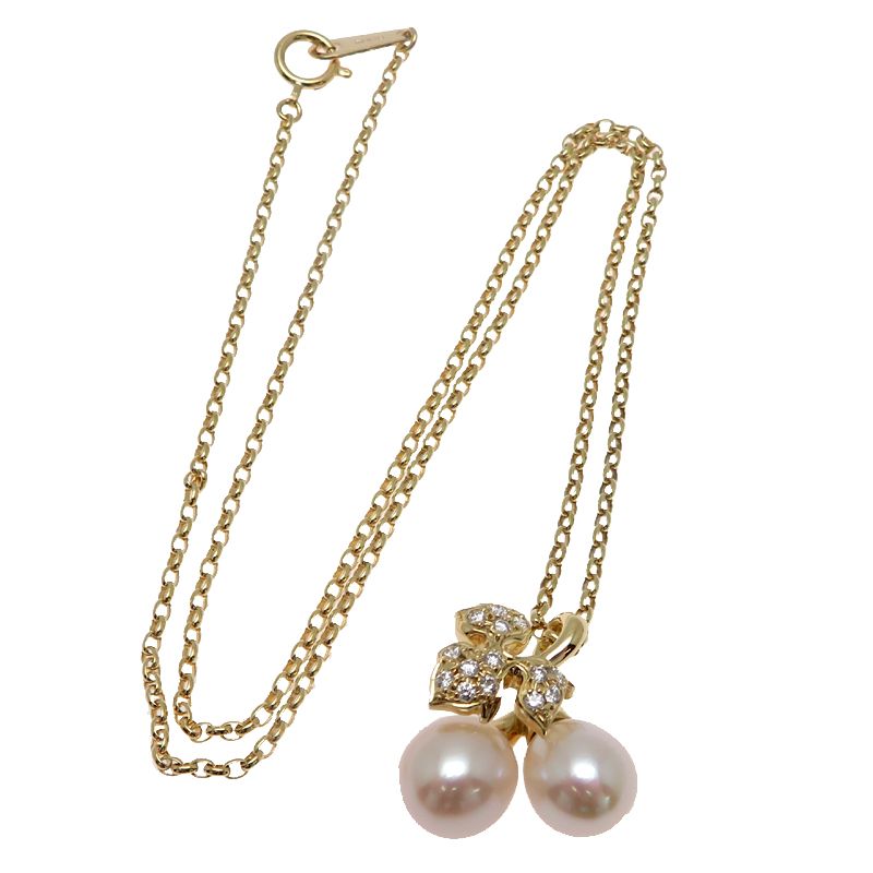 Mikimoto necklace in K18 yellow gold with 40 cm chain and 16.3 mm top width displayed on white background